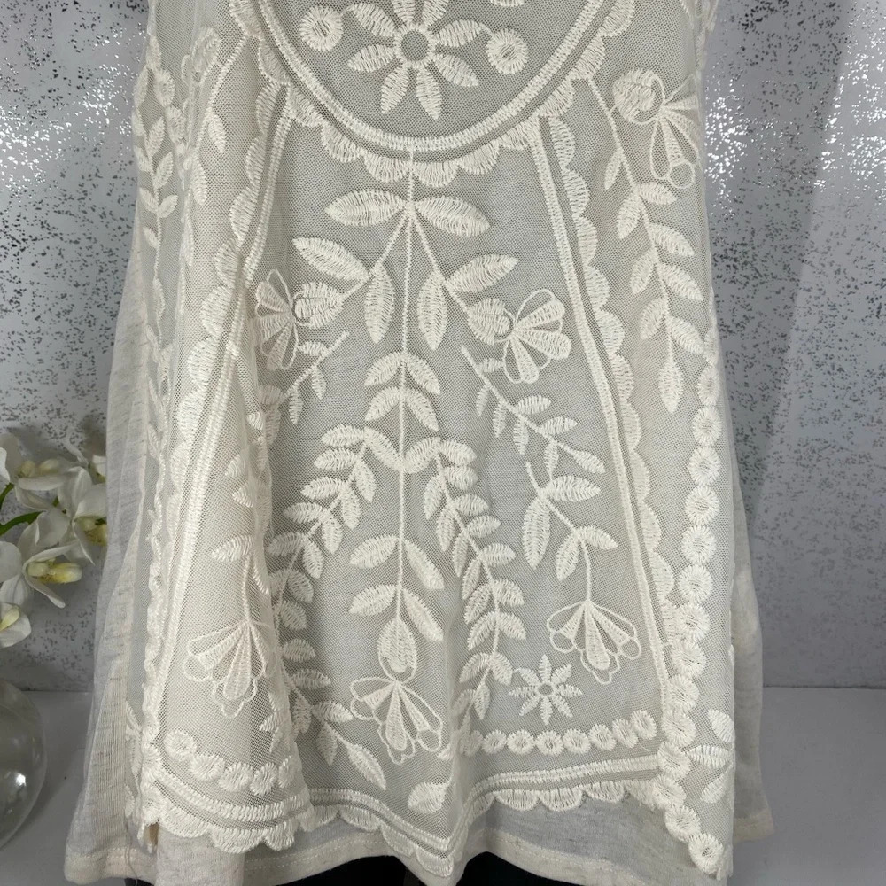 Rewind Women’s Small Ivory Embroidered Tank Top Boho Sleeveless Floral Detail - Picture 12 of 15